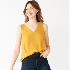 Nine West Mustard Sleeveless Classic V Neck Shell Blouse Basic Plus Size 3X
